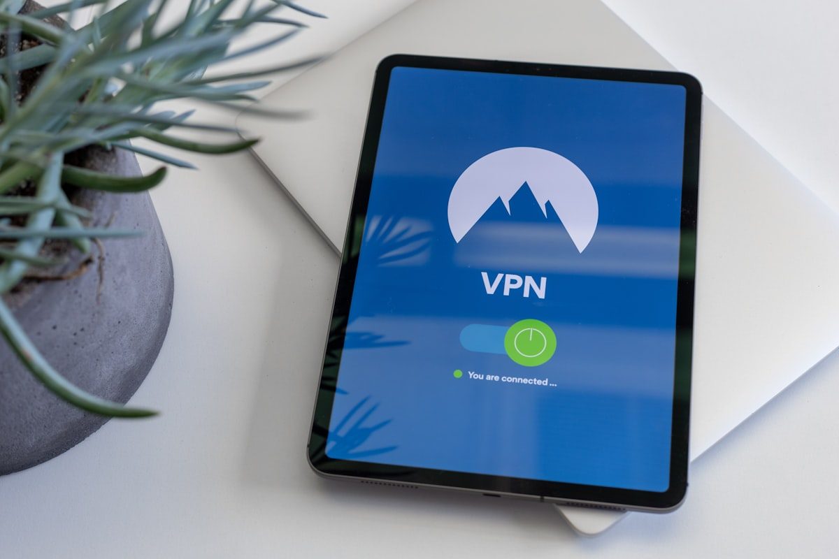 Black tablet computer displaying a VPN connection interface representing virtual private network detection