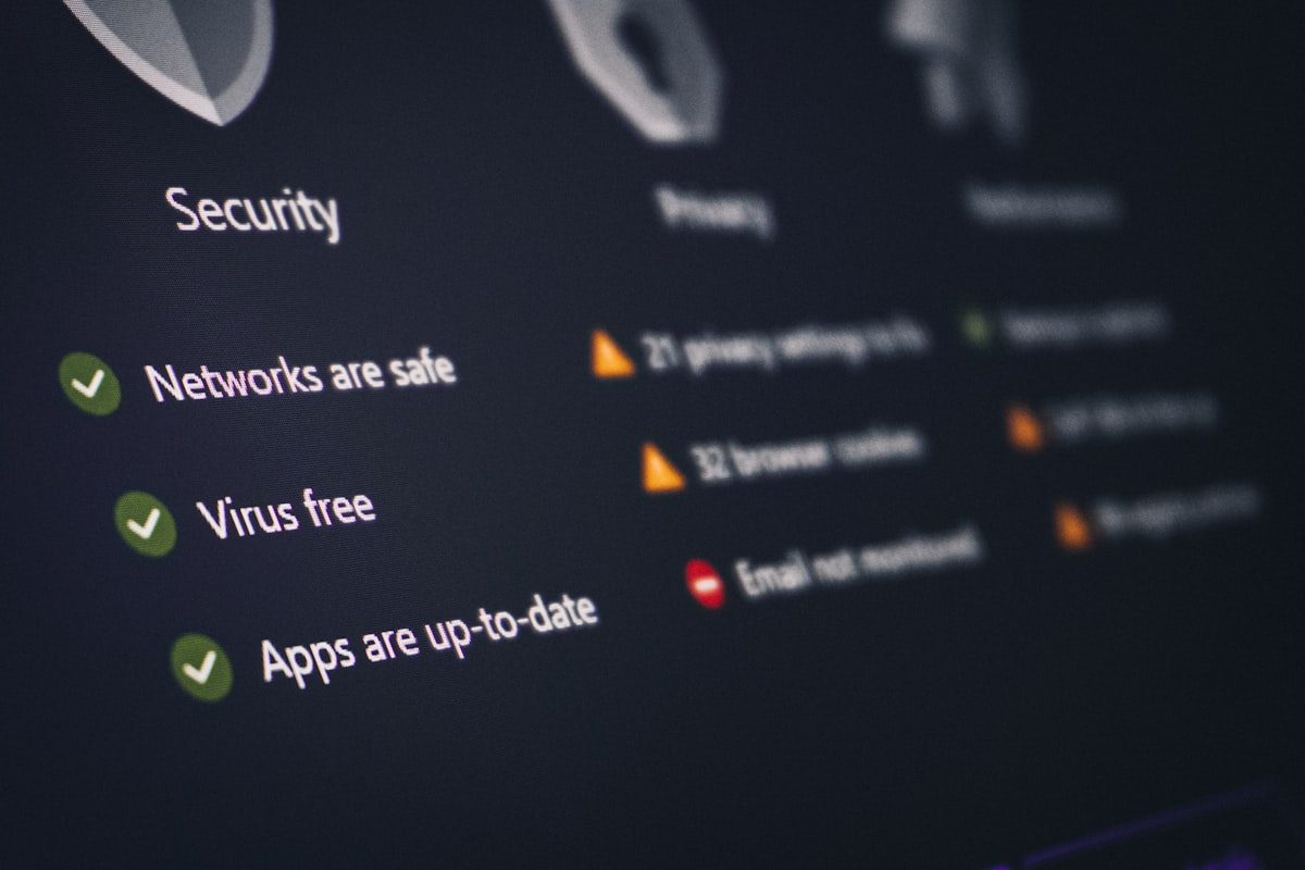 Security and privacy dashboard showing protection status indicators for cybercrime reporting