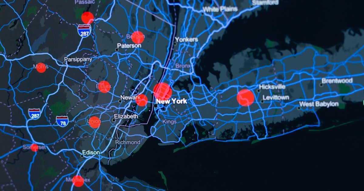 Computer interface displaying network location data and analytics