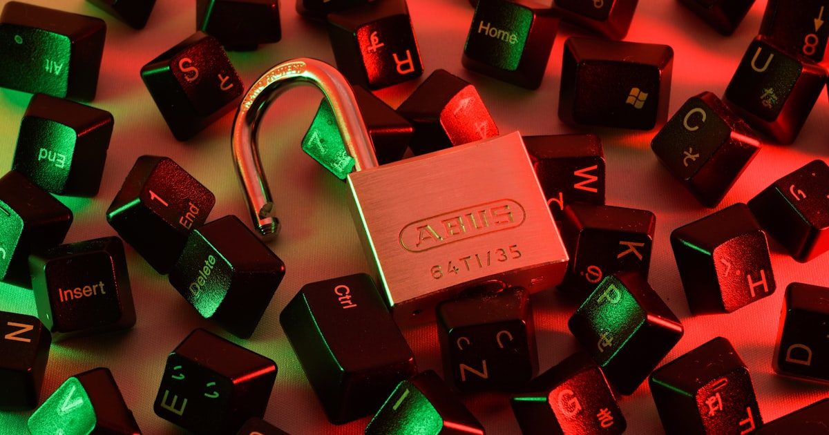 Digital security concept with lock icon over circuit board patterns