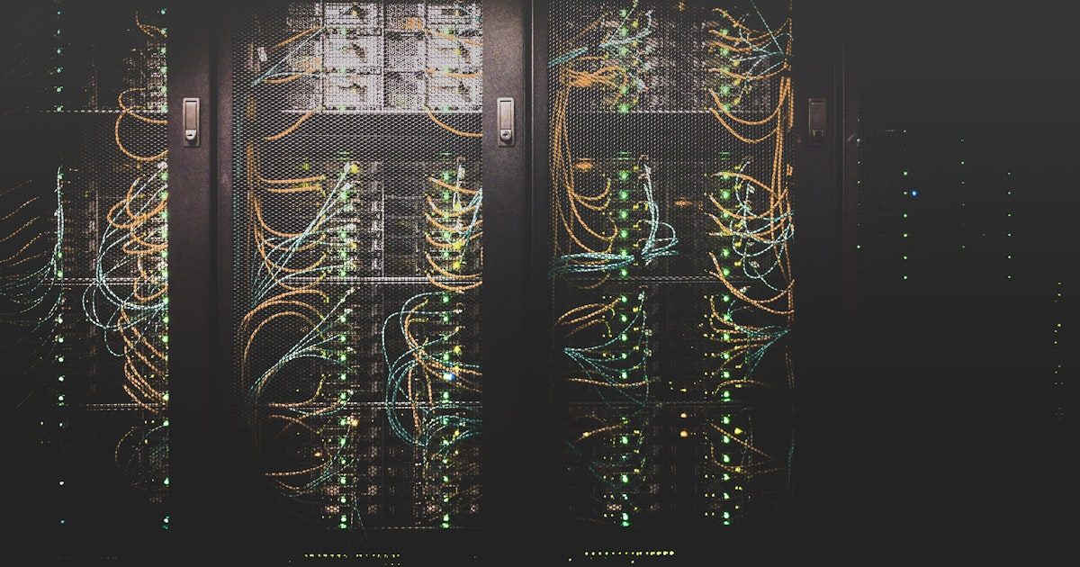 Networking equipment with ethernet cables in a server rack